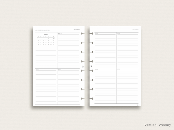 2026 DATED VERTICAL WEEKLY PLANNER INSERT (Monday Start)