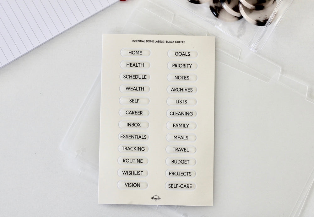 Essential Dome Divider Labels- Black Coffee