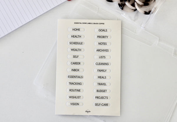 Essential Dome Divider Labels- Black Coffee