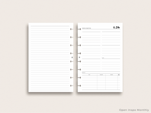 2026 Dated Open Inspiration Monthly Planner Insert