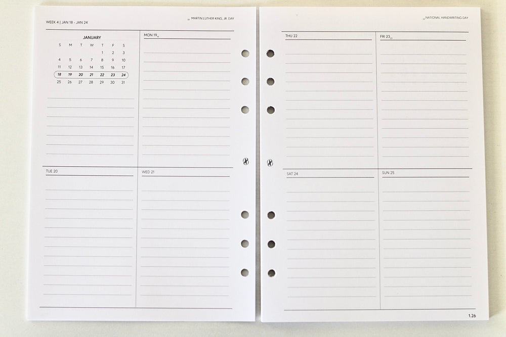 2026 DATED VERTICAL WEEKLY PLANNER INSERT (Monday Start)