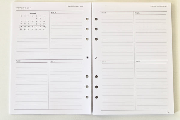 2026 DATED VERTICAL WEEKLY PLANNER INSERT (Monday Start)