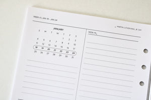 2026 DATED VERTICAL WEEKLY PLANNER INSERT (Monday Start)