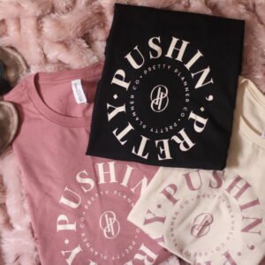 Pushin’ Pretty T-Shirt- Cream with Pink Letters